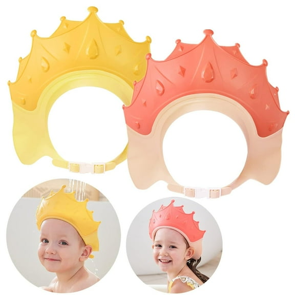 Wattne Baby Shower Cap Hair Washing Hat 2 Pack Waterproof Adjustable Silicone Bath Hat for Eye and Ear Protection Cute Crown