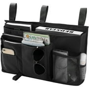 Wattne Bedside Caddy, Hanging Storage Bag Holder Beside Organizer with 8 Pockets for Bunk Dorm Rooms and Hospital Bed Rails, Black