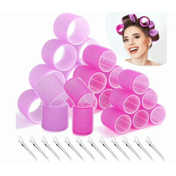 Wattne Hair Roller Set 18 pcs,Jumbo Hair Curlers Rollers With Clips,Self Grip Hair Roller Set,Hair Rollers for Long Hair,Medium and Short Hair