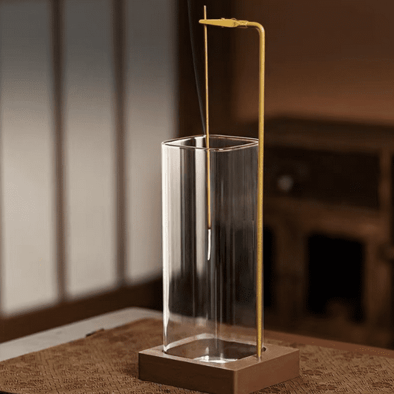Wattne Incense Holder, Wooden Incense Holder for Sticks with Glass Ash Catcher, Anti-ash Incense Burner for Meditation Yoga Spa Room Decor