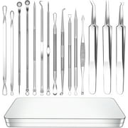 Wattne Pimple Popper Tool, 15 PCS Blackhead Remover Tools Kit, Acne Extractor Tool, Professional Stainless Pimple Acne Blemish Removal Tools Set with Metal Case (Silver)