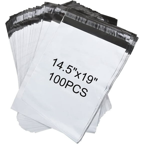 Wattne Poly Mailers 14.5x19 100 Pcs | Large Shipping Bags for Clothing | Strong Adhensive Mailing Bags for Small Business, Shipping Envelopes Bags, Waterproof and Tear-resistant Package Bags White