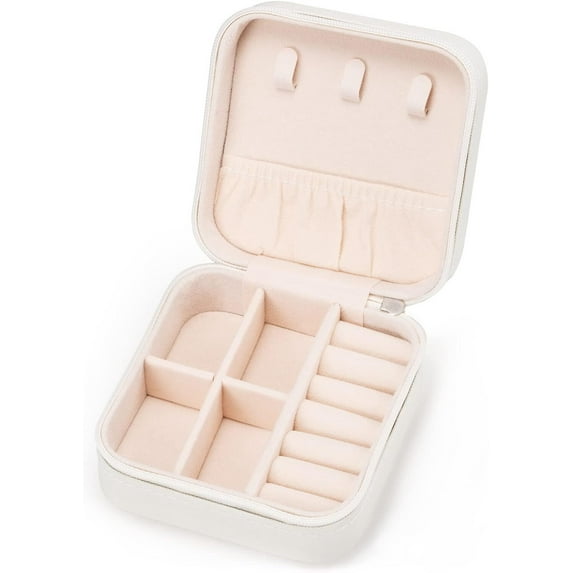 Wattne Pu Leather Jewelry Box | Travel Jewelry Case Storage for Ring Earrings Necklace | Luxury Portable Jewelry Organizer for Women Girls(White)