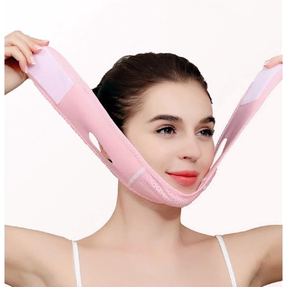 Wattne Reusable V Line Strap Facial Slimming Strap Double Chin Reducer Chin Up Strap Face Lifting Belt V Shaped Slimming Face Strap Pink