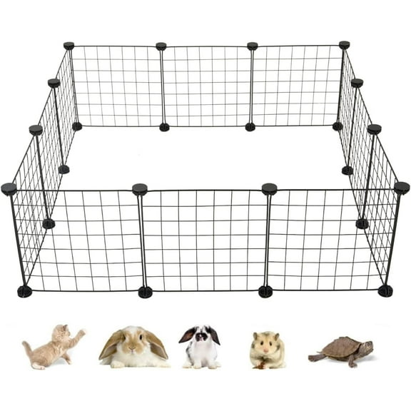 Wattne Small Animal Playpen, Small Animal Cage for Indoor Outdoor Use, Portable Metal Wire Yard Fence for Small Animal, Guinea Pigs, Bunny, Turtle, Hamster, Blanket, 12 Panels (14x14 Inches)