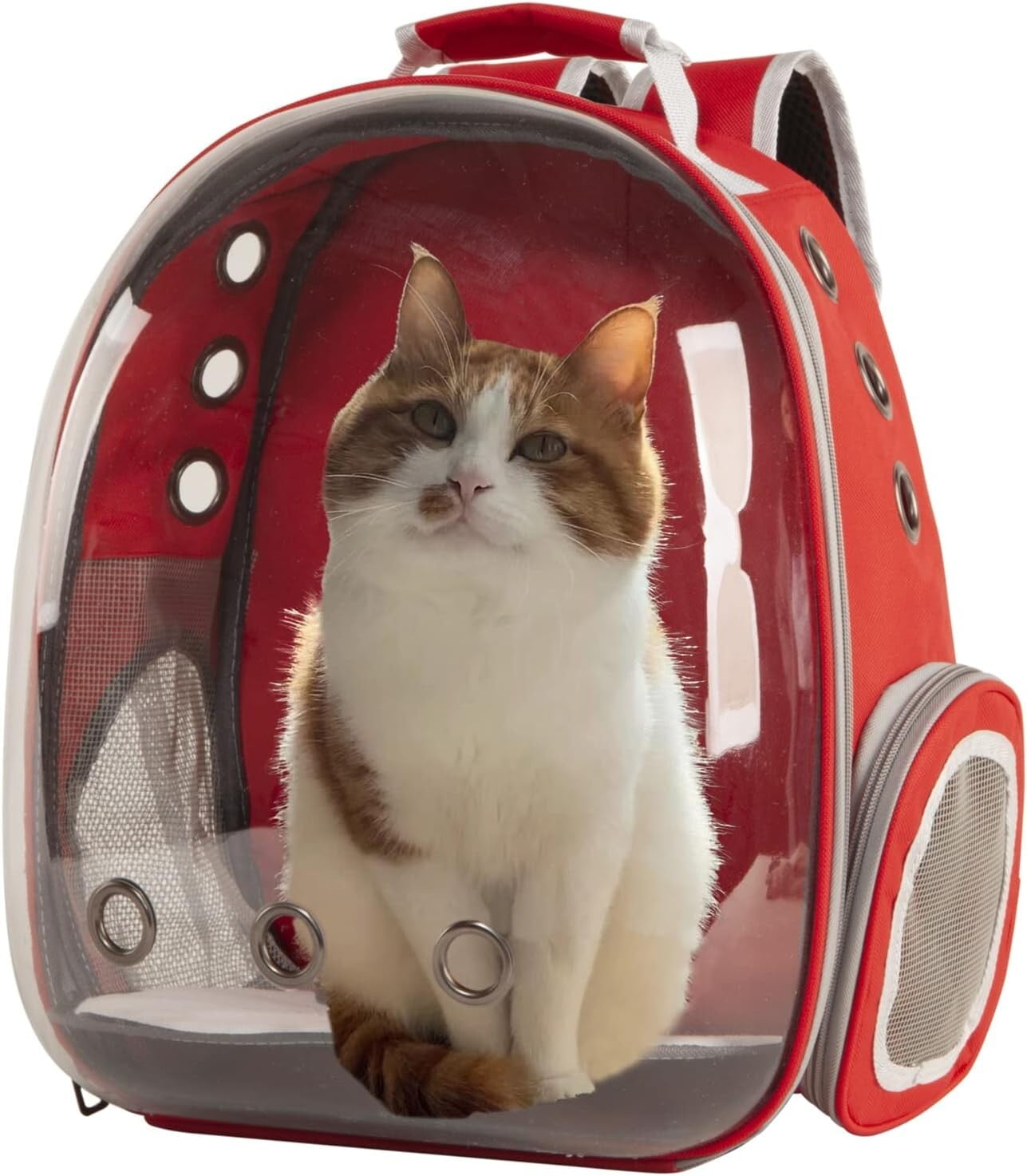 Wattne Travel Backpack Bubble Carrying Bag for Small Medium Dogs Cats, Space Capsule Pet Carrier Dog for Hiking, Airline Approved - Red