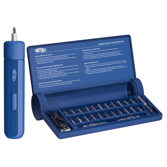 Wattrex 4V Electric Screwdriver Set, 4 Torque Settings, LED Light, 24 S2 Bits, Type-C Rechargeable, 2200mAh for DIY & Home Repair
