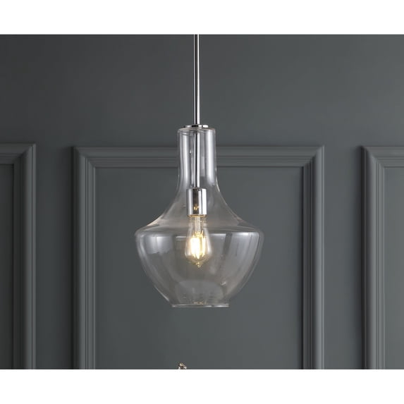 JONATHAN Y Watts 10.5" 1-Light Mid-Century Modern Iron/Glass LED Pendant, Chrome/Clear