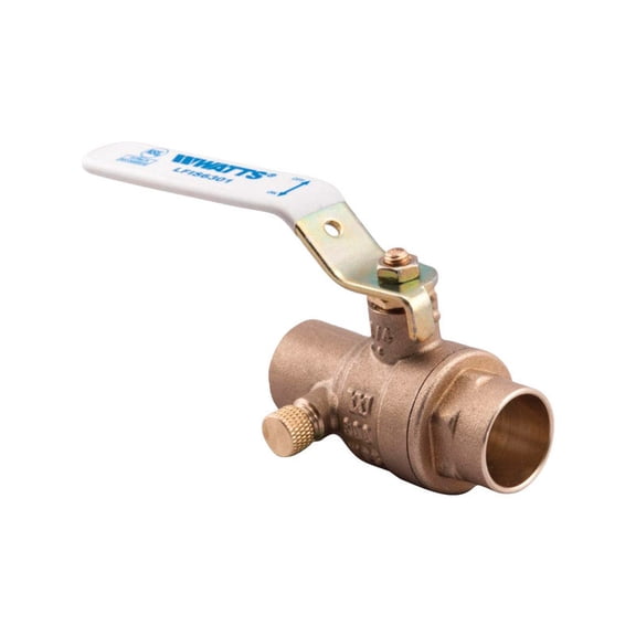 Watts 1/2 in. Brass Solder Ball Valve with Drain Full Port