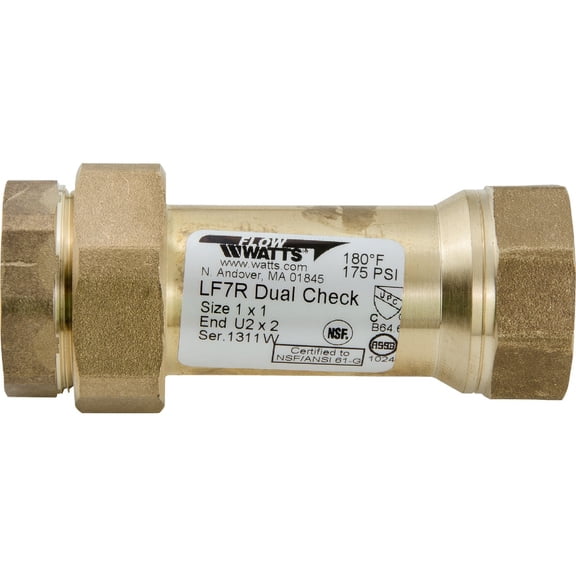 Watts Dual Check Valve,Copper Alloy,1/2",FNPT LF7RU2-2