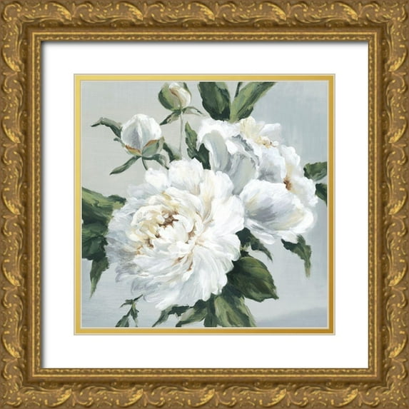 Watts, Eva 12x12 Gold Ornate Wood Framed with Double Matting Museum Art Print Titled - Large Peonies I