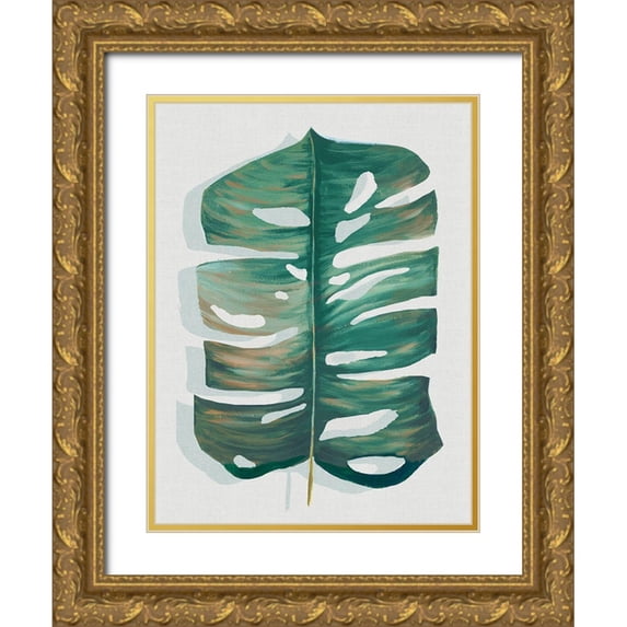 Watts, Eva 12x14 Gold Ornate Wood Framed with Double Matting Museum Art Print Titled - Modern Tropic Leaf III
