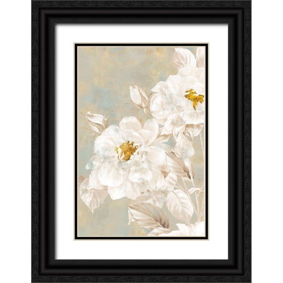 Watts, Eva 13x18 Black Ornate Wood Framed with Double Matting Museum Art Print Titled - White Rose II