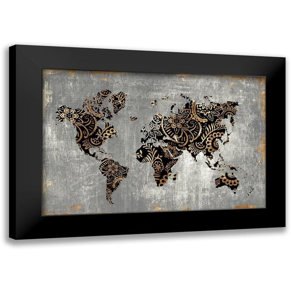 Watts, Eva 14x11 Black Modern Framed Museum Art Print Titled - Gold World Map