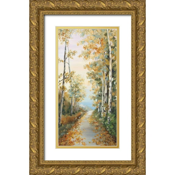 Watts, Eva 14x24 Gold Ornate Wood Framed with Double Matting Museum Art Print Titled - Path in the Forest