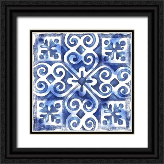 Watts, Eva 15x15 Black Ornate Wood Framed with Double Matting Museum Art Print Titled - Blue Mosaic Tile I