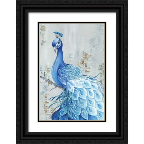 Watts, Eva 17x24 Black Ornate Wood Framed with Double Matting Museum Art Print Titled - Peacock Paradise