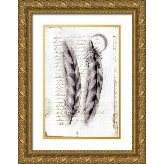 Watts, Eva 17x24 Gold Ornate Wood Framed with Double Matting Museum Art Print Titled - Vintage Feathers I