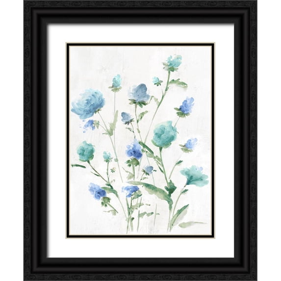 Watts, Eva 19x24 Black Ornate Wood Framed with Double Matting Museum Art Print Titled - Tinted Blue Petals II