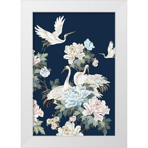Watts, Eva 23x32 White Modern Wood Framed Museum Art Print Titled - Pearly White Cranes II
