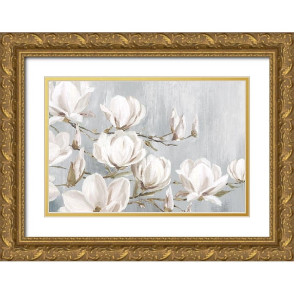 Watts, Eva 24x17 Gold Ornate Wood Framed with Double Matting Museum Art Print Titled - White Magnolia