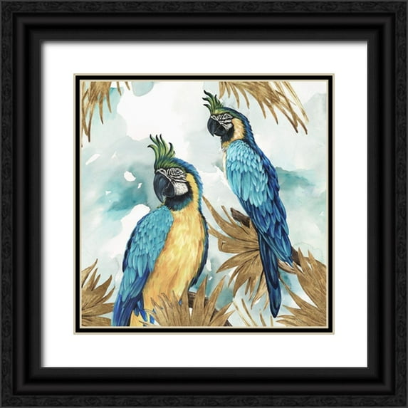 Watts, Eva 26x26 Black Ornate Wood Framed with Double Matting Museum Art Print Titled - Golden Parrots