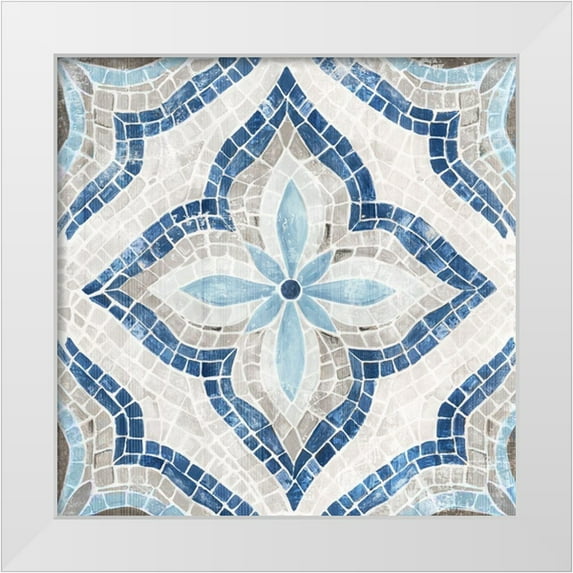 Watts, Eva 26x26 White Modern Wood Framed Museum Art Print Titled - Blue Single Morrocan Tile