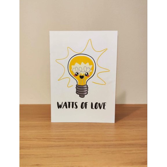 Watts of Love Greeting Card – Cute Light Bulb Design for Any Occasion – Blank Inside, Envelope Included – Perfect for Friends, Family, Encouragement, or Just Because
