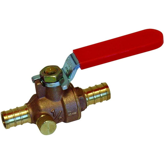 Watts PEX LFP-564 In-Line Full Port Ball Valve 1/2-Inch Barb x Barb 1/4-Inch Drain Low-Lead, Brass