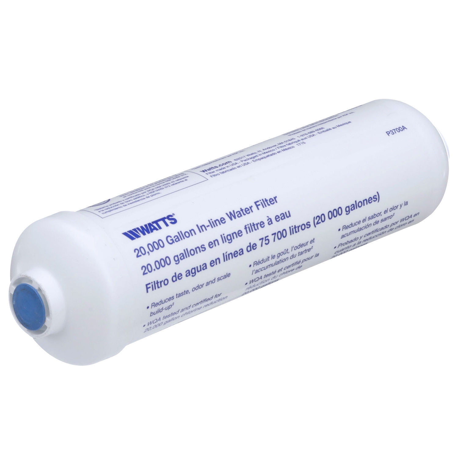 Watts Inline Water Filter 20,000 gallon Capacity- Inline Filter for refrigerator, Ice Maker, Under Sink, and Reduces Bad Taste, Odors, Chlorine and Sediment in Drinking Water