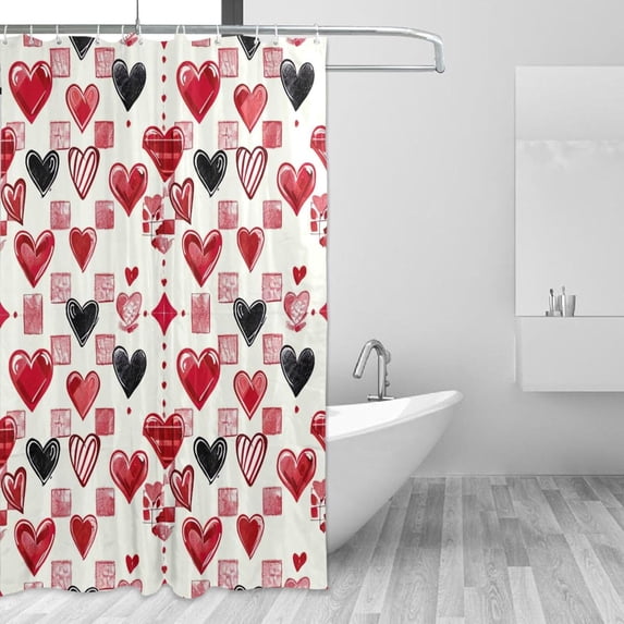 Watwatercolor Heart Shower Curtain Waterproof Fabric with 12 Hooks Bathroom Decorative Bath Curtain Set Polyester Fabric Machine Washable 60 x 72 Inch