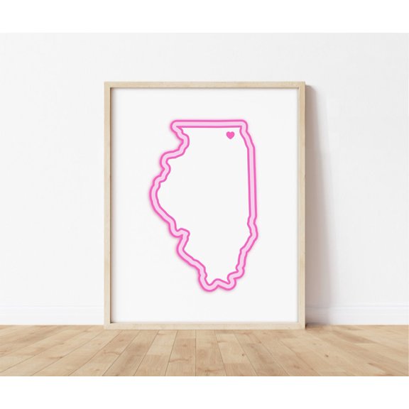 Wauconda Illinois Art Map with Heart Pink Wauconda Print Poster Wauconda Illinois Picture Wall Art