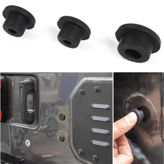 Wauebuly 3Pcs Black Tailgate Door Rubber Plugs for Jeep Wrangler JK JL 2007-2023