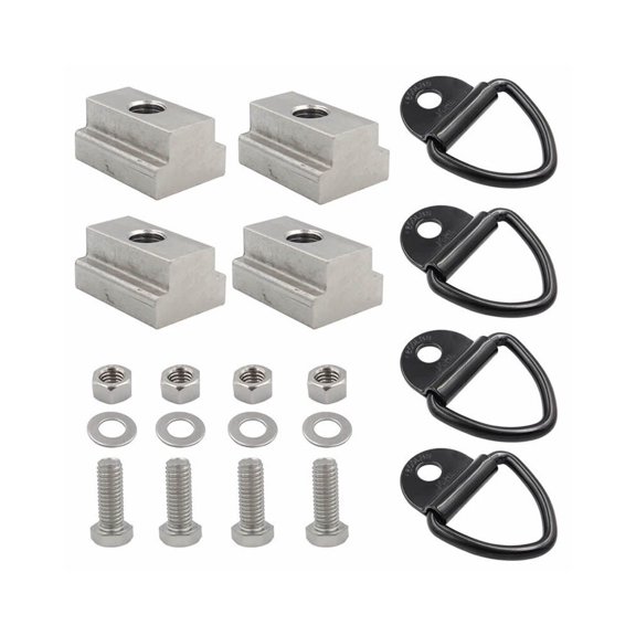 Wauebuly For Toyota Tacoma & Tundra Pickup Truck Deck 3/8" 4Pcs Tie Down Anchors Lashing D-Rings and 4Pcs Bed Deck Rails Cleat T Slot Nuts