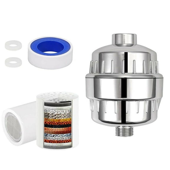 Wauebuly Shower Head Filter Purifier 15 Stage with Replaceable Filter Cartridge Kit for Hard Water Softener Silver