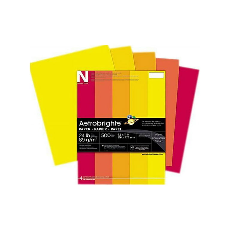 Wausau Paper 20272 Astrobrights Colored Paper, 24lb, 8-1/2 x 11, Warm  Assortment, 500 Sheets/Ream