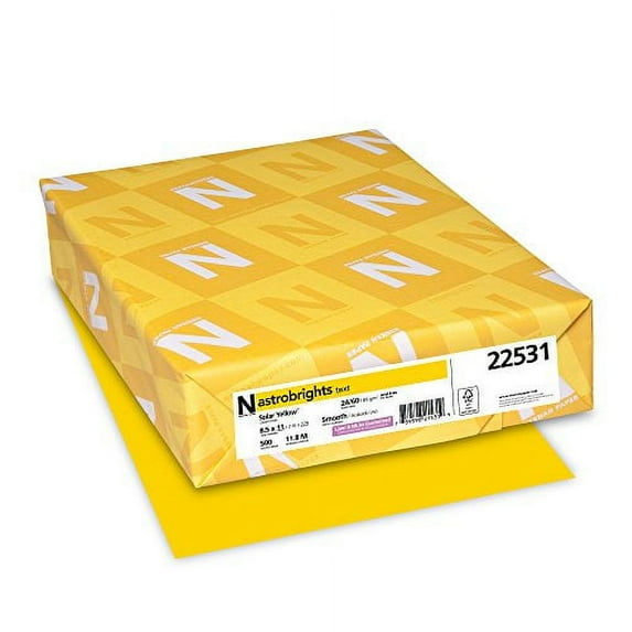 Wausau Paper 22531 Astrobrights Color Paper, 8.5” x 11”, 24 lb / 89 gsm, Solar Yellow, 500 Sheets