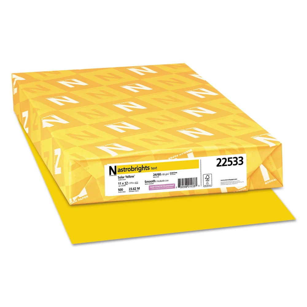 Wausau Paper 22533 Multipurpose Colored Paper, 24lb, 11 x 17, Solar Yellow, 500 Sheets/Ream
