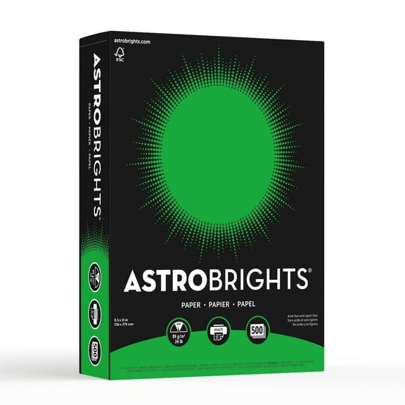 Astrobrights® Color Multi-Use Printer & Copy Paper, 1 Ream, Gamma Green, Letter (8.5" x 11"), 500 Sheets Per Ream, 24 Lb, 94 Brightness