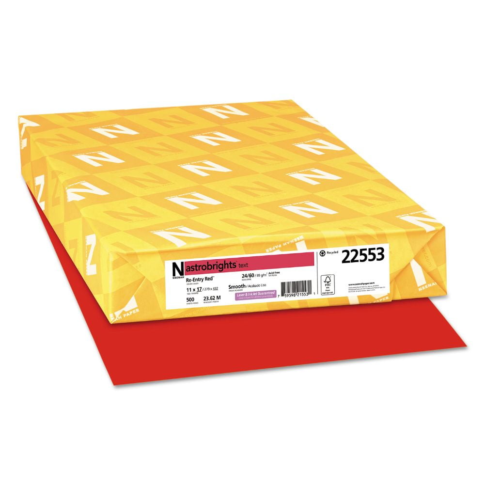 Wausau Paper 22553 Astrobrights Colored Paper, 24lb, 11 x 17, Re-Entry Red, 500 Sheets/Ream