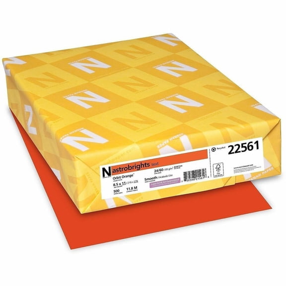 Astrobrights 22561 8.5 in. x 11 in. 24 lb Bond Weight Color Paper - Orbit Orange (500-Sheets/Ream)