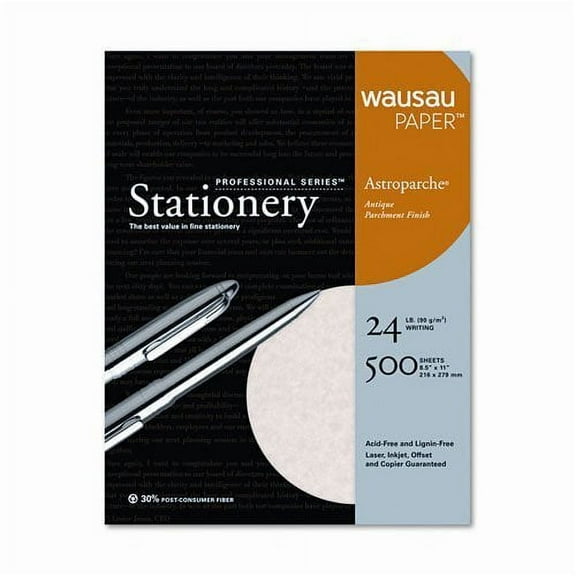 Wausau Paper Astroparche Fine Business Paper, Natural, 24lb, Letter, 500 Sheets per Box
