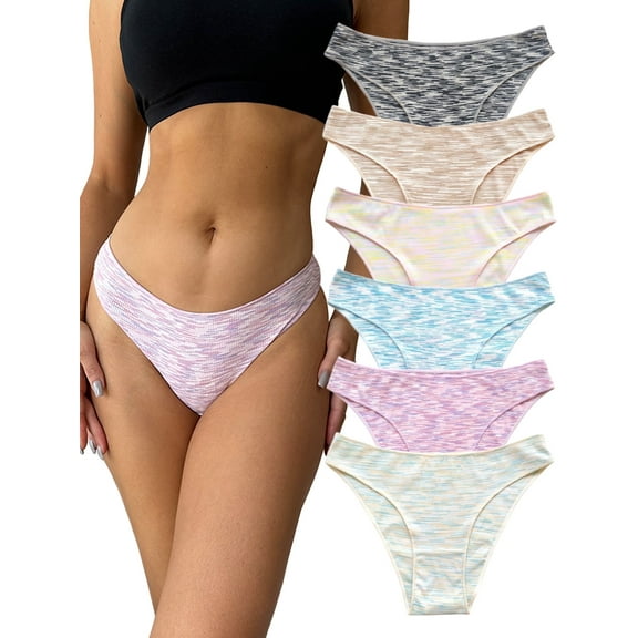 Wausea 6 Pack Sexy Underwear for Women Cheeky High Cut Stretch Ladies Hipster Bikini Panties, S-XL