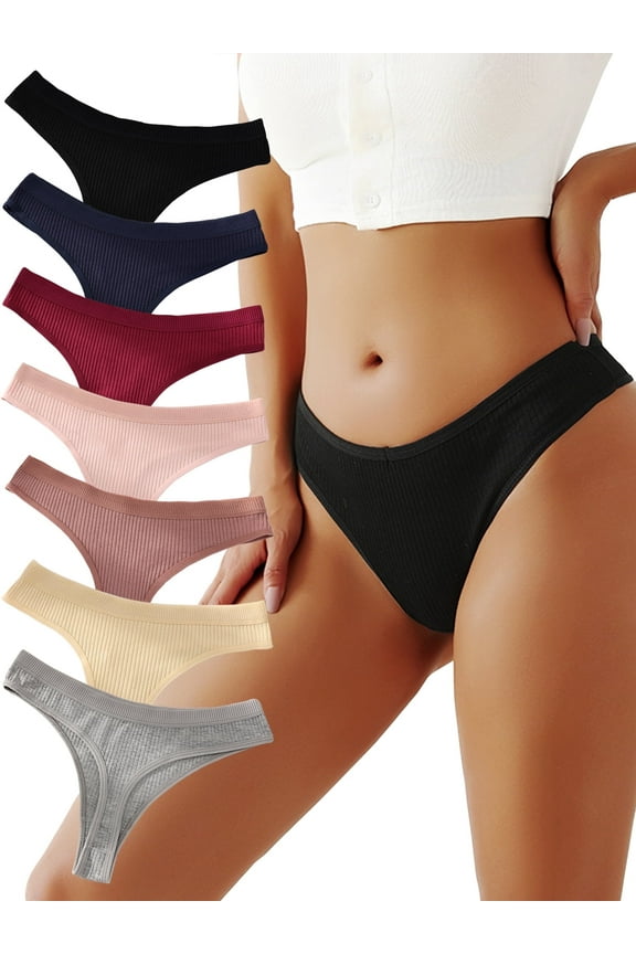 Cotton Thongs for Women Breathable Low Rise Bikini Lady Panties Womens Underwear Sexy, 7 Pack, M