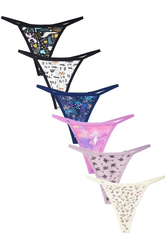 G-String Thongs for Women Sexy Underwear Stretch Comfortable Panties 6 Pack, Sizes XS-XL