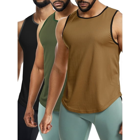 Wausea Men's 3 Pack Workout Tank Tops Sleeveless Gym Shirts Bodybuilding Fitness Muscle Tee Shirts,Size M