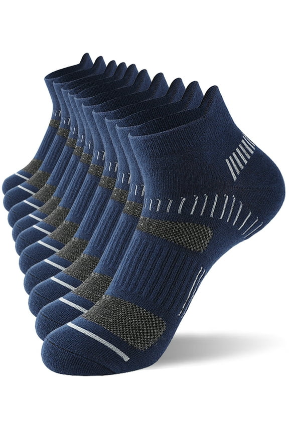 Men's Athletic Socks Cotton Low Cut Cushion Running Ankle Socks, 5 Pairs, Sizes 8-12