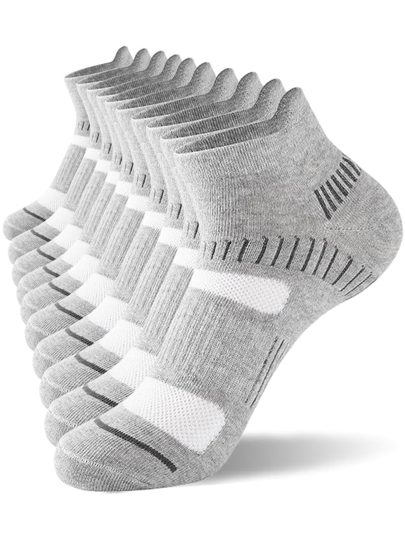 Men's Athletic Socks Cotton Low Cut Cushion Running Ankle Socks, 5 Pairs, Sizes 8-12
