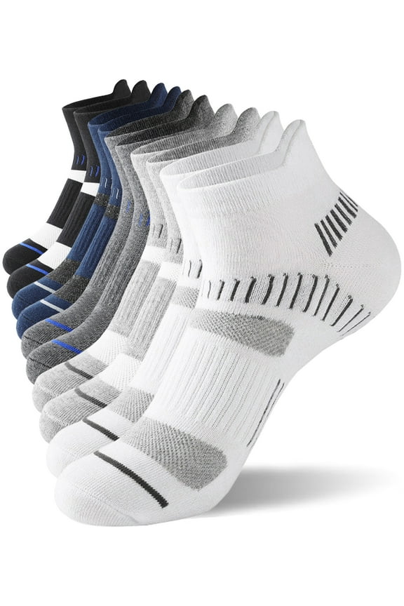 Men's Athletic Socks Cotton Low Cut Cushion Running Ankle Socks, 5 Pairs, Sizes 8-12