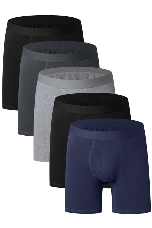 Men's Boxer Briefs Cotton Stretch Underwear Open Fly Tagless Underpants 5 Pack, Size L